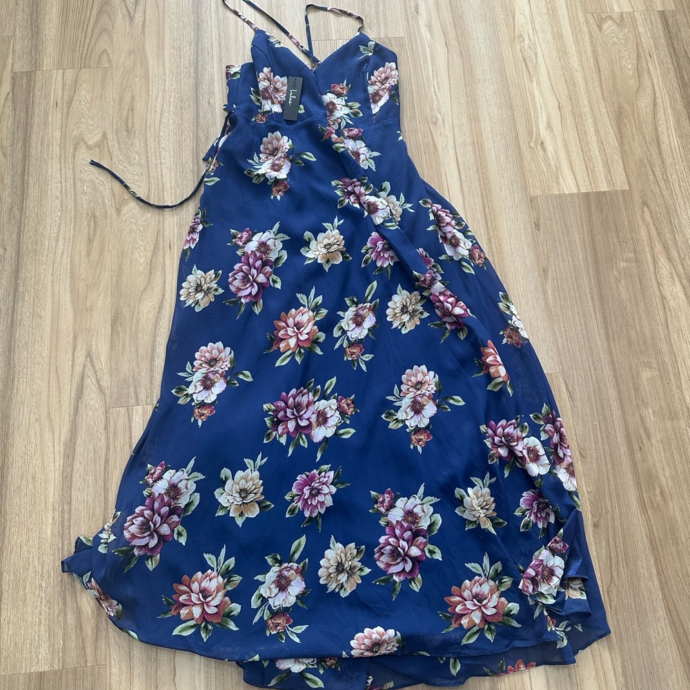 Lulus Elegant Admiration Navy Blue Floral Maxi Dress- NEW!